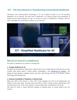 ICT â€“ The Key Element in Transforming Conventional Healthcare
