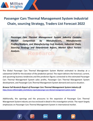 Passenger Cars Thermal Management System Industry Margin, Size, Share, Trades Analysis by types From 2017-2022