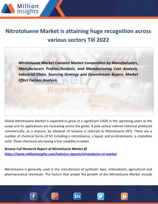 Nitrotoluene Market: Emerging Trends Application, Challenges By 2022