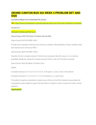 GRAND CANYON BUS 352 WEEK 4 PROBLEM SET AND DQS