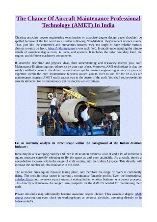 The Chance Of Aircraft Maintenance Professional Technology (AMET) In India
