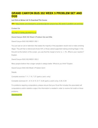GRAND CANYON BUS 352 WEEK 5 PROBLEM SET AND DQS
