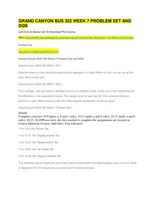 GRAND CANYON BUS 352 WEEK 7 PROBLEM SET AND DQS