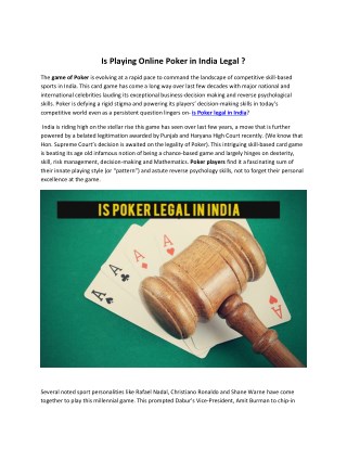 Is Playing Online Poker in India Legal ?