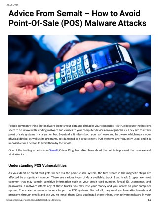 Advice From Semalt â€“ How to Avoid Point-Of-Sale (POS) Malware Attacks