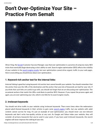 Don't Over - Optimize Your Site - Practice From Semalt