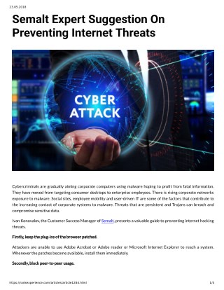 Semalt Expert Suggestion On Preventing Internet Threats