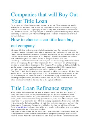 Refinance a Title Loan