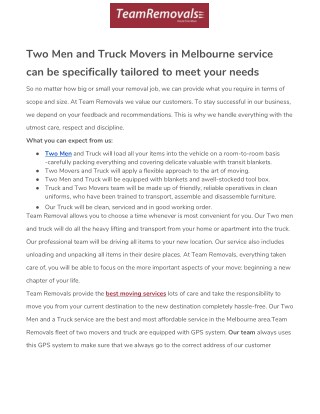 Two men and a truck movers in melbourne