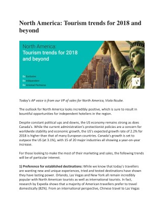 North America: Tourism trends for 2018 and beyond
