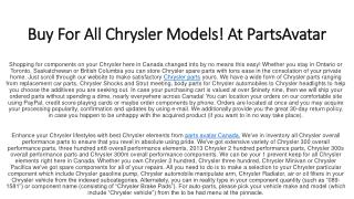 Looking For Chrysler Parts Online! Get All Chrysler oem Parts, Chrysler Engine Parts & More At Parts Avatar.ca