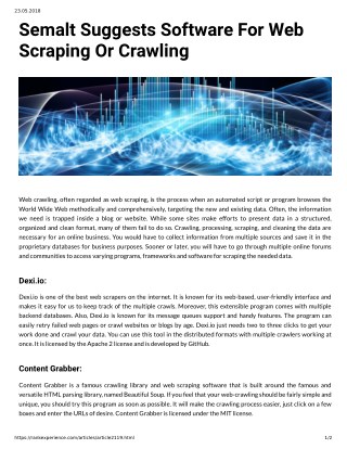 Semalt Suggests Software For Web Scraping Or Crawling