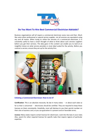 Do You Want To Hire Best Commercial Electrician Adelaide?