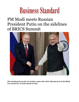 PM Modi meets Russian President Putin on the sidelines of BRICS SummitÂ 
