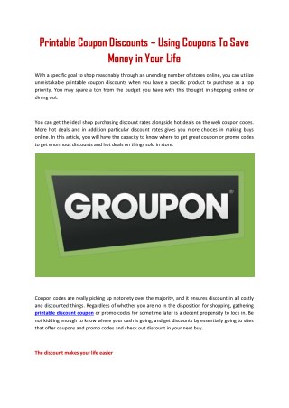 Printable Coupon Discounts â€“ Using Coupons To Save Money in Your Life