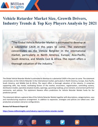 Vehicle Retarder Market Size, Growth Drivers, Industry Trends & Top Key Players Analysis by 2022