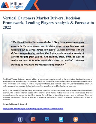 Vertical Cartoners Market Drivers, Decision Framework, Leading Players Analysis & Forecast to 2022