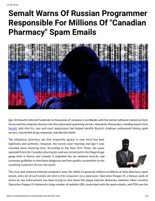 Semalt Warns Of Russian Programmer Responsible For Millions Of "Canadian Pharmacy" Spam Emails