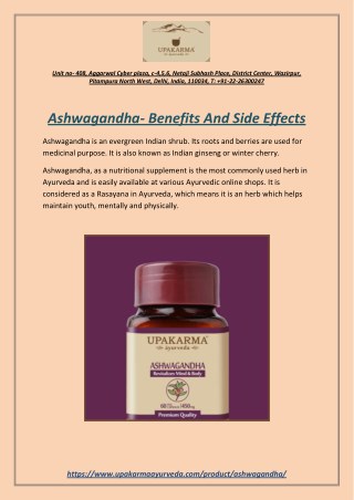 Ashwagandha- Benefits And Side Effects