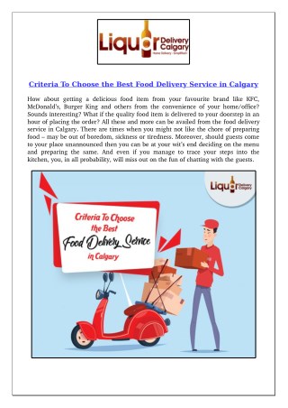 Criteria To Choose the Best Food Delivery Service in Calgary