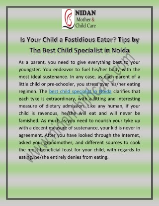 Is your child a fastidious eater? Tips by the best child specialist in Noida