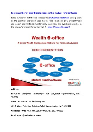 Large number of distributors chooses this mutual fund software