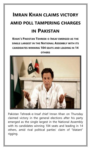 Imran Khan Claims Victory Amid Poll Tampering Charges in Pakistan