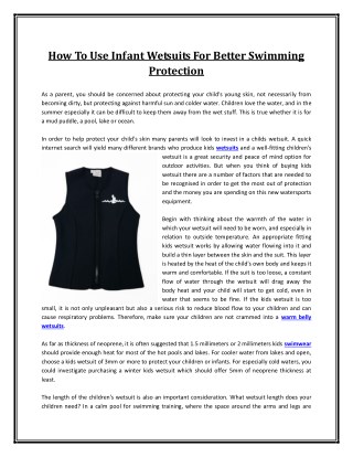 How To Use Infant Wetsuits For Better Swimming Protection