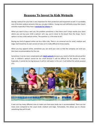 Reasons To Invest In Kids Wetsuits