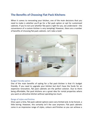 The Benefits of Choosing Flat Pack Kitchens