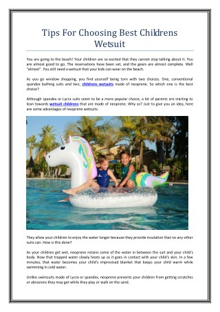 Tips For Choosing Best Childrens Wetsuit