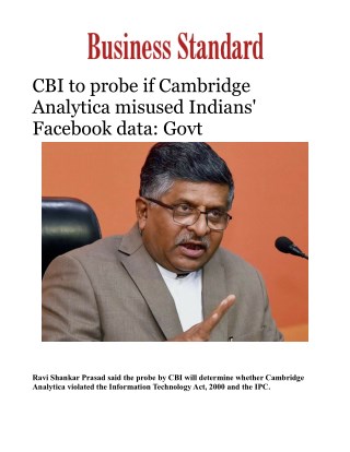 CBI to probe if Cambridge Analytica misused Indians' Facebook data: GovtÂ 