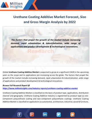 Urethane Coating Additive Market Insights, Competitive Landscape and Forecast Report to 2022