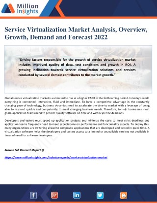 Service Virtualization Market Analysis, Overview, Growth, Demand and Forecast 2022