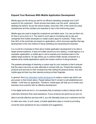 Expand Your Business With Mobile Application Development