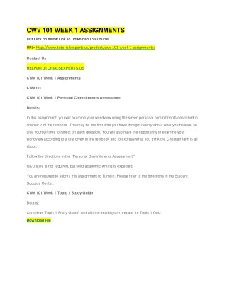 CWV 101 WEEK 1 ASSIGNMENTS