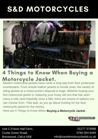 Here are 4 Things to Know When Buying a Motorcycle Jacket.