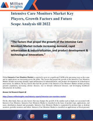 Intensive Care Monitors Market Key Players, Growth Factors and Future Scope Analysis till 2022