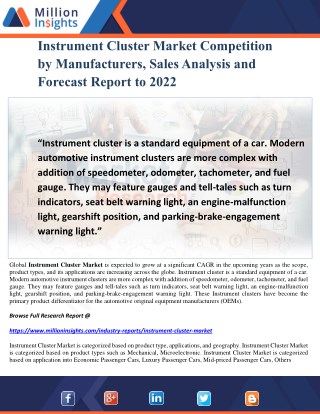 Instrument Cluster Market Competition by Manufacturers, Sales Analysis and Forecast Report to 2022