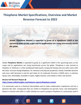 Thiophene Market Specifications, Overview and Market Revenue Forecast to 2022