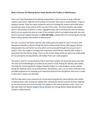Ways to Recover the Missing Norton Setup Identity Safe Toolbar on Web Browser