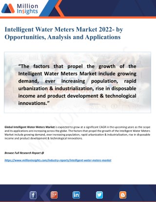 Intelligent Water Meters Market (2017-2022) - Trends, Demands