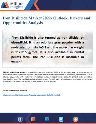 Iron Disilicide Market Outlook, Trends and Applications to 2022