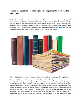 The use of leisure time in reading books, magazines by the Canadian Population