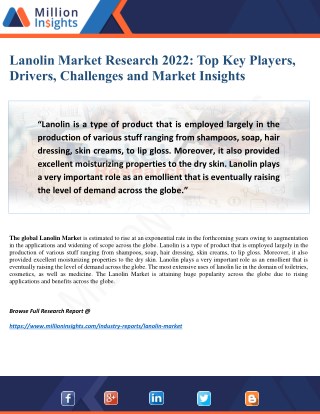 Lanolin Market Outlook, Trends and Applications