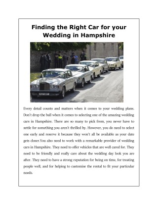 Finding the Right Car for your Wedding in Hampshire