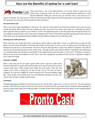 Pronto Cash offer some of the pros and cons of online loans
