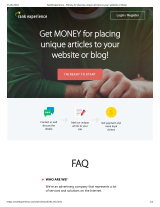 RankExperience - Money for placing unique articles to your website or blog!
