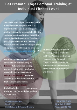 Get Prenatal Yoga Personal Training at Individual Fitness Level