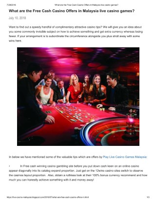 What are the Free Cash Casino Offers in Malaysia live casino games?